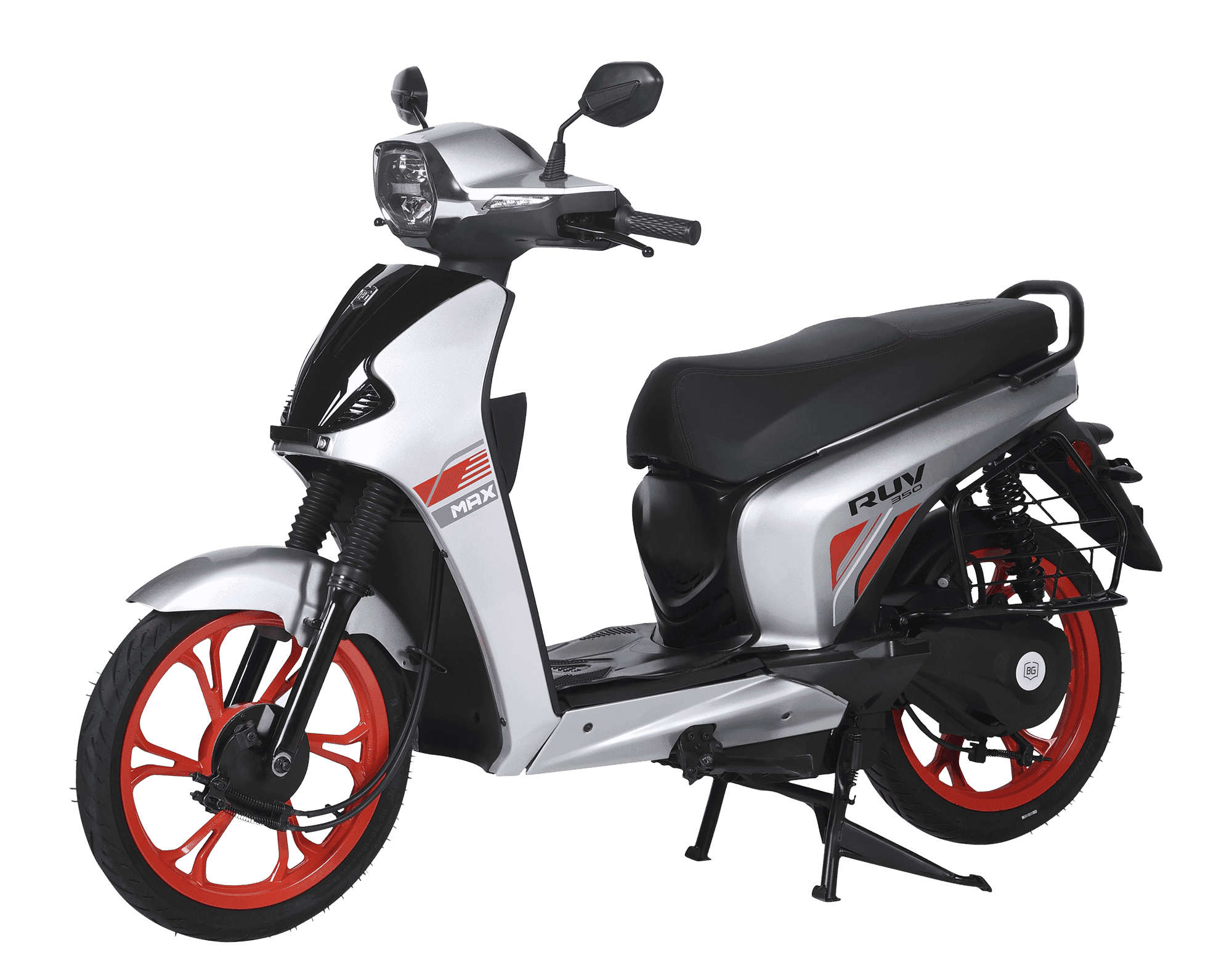 BGauss BG RUV 350 i EX electric scooter exterior, front three-quarter view.