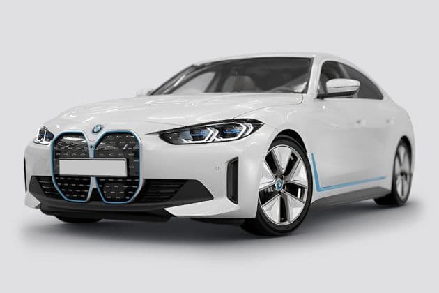 BMW i4 eDrive40 M Sport electric Gran Coupe exterior, front three-quarter view.