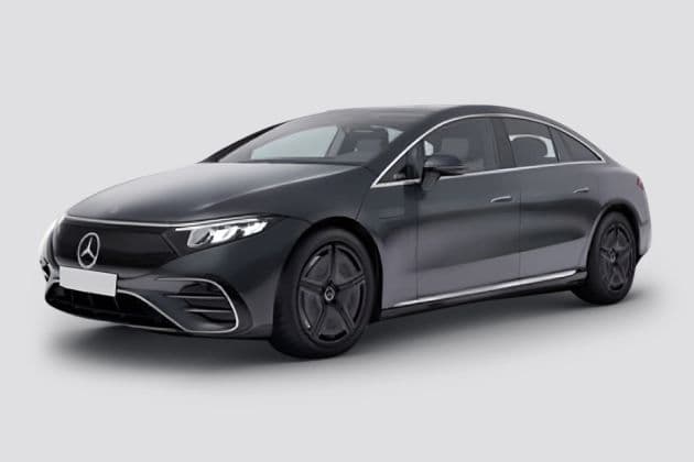 Mercedes-Benz EQS 580 4MATIC electric sedan exterior, front three-quarter view.