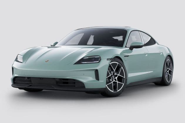 Porsche Taycan RWD electric sedan exterior, front three-quarter view.