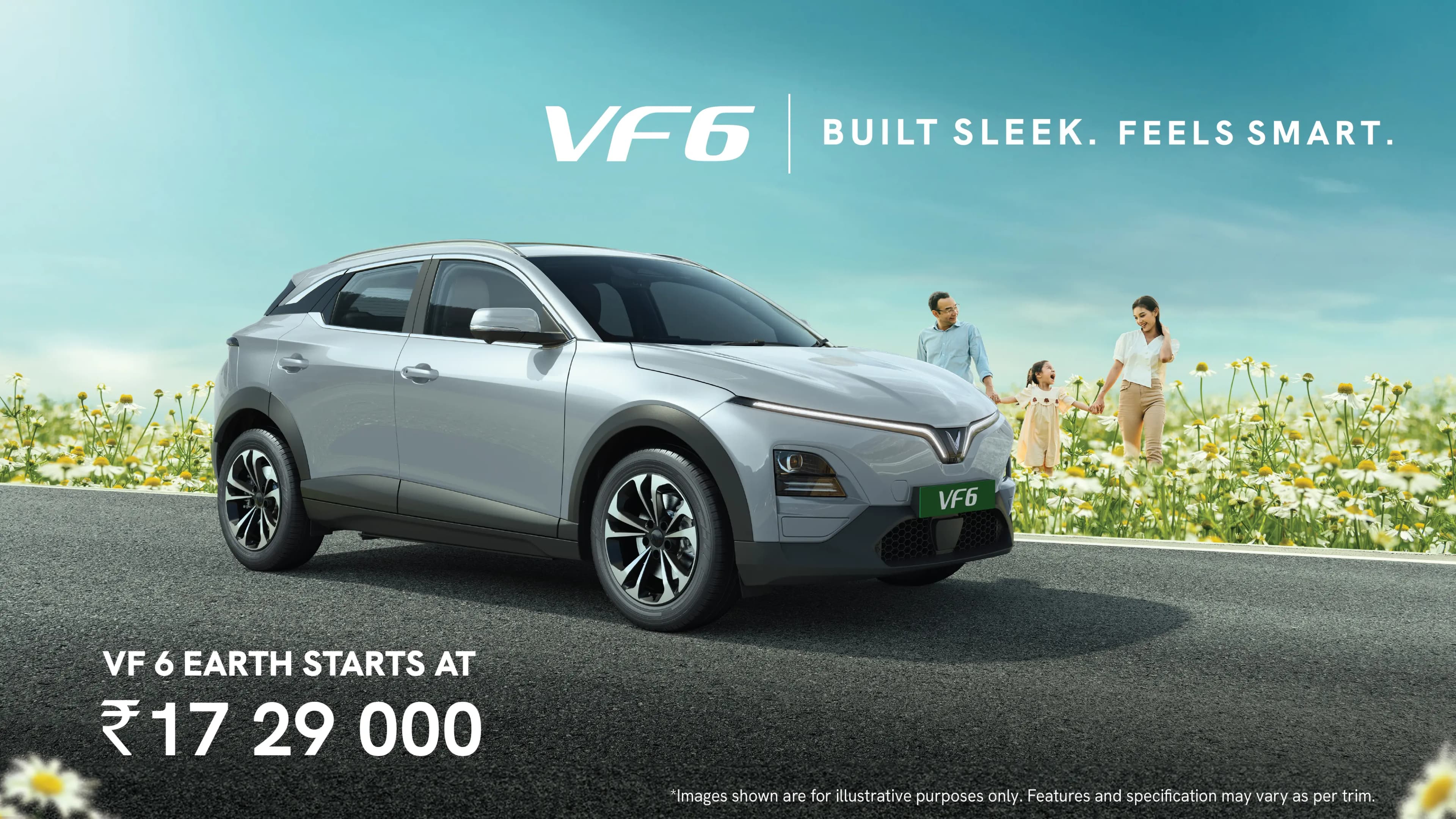 VinFast VF 6 Earth 59.6 kWh electric SUV exterior, front three-quarter view.
