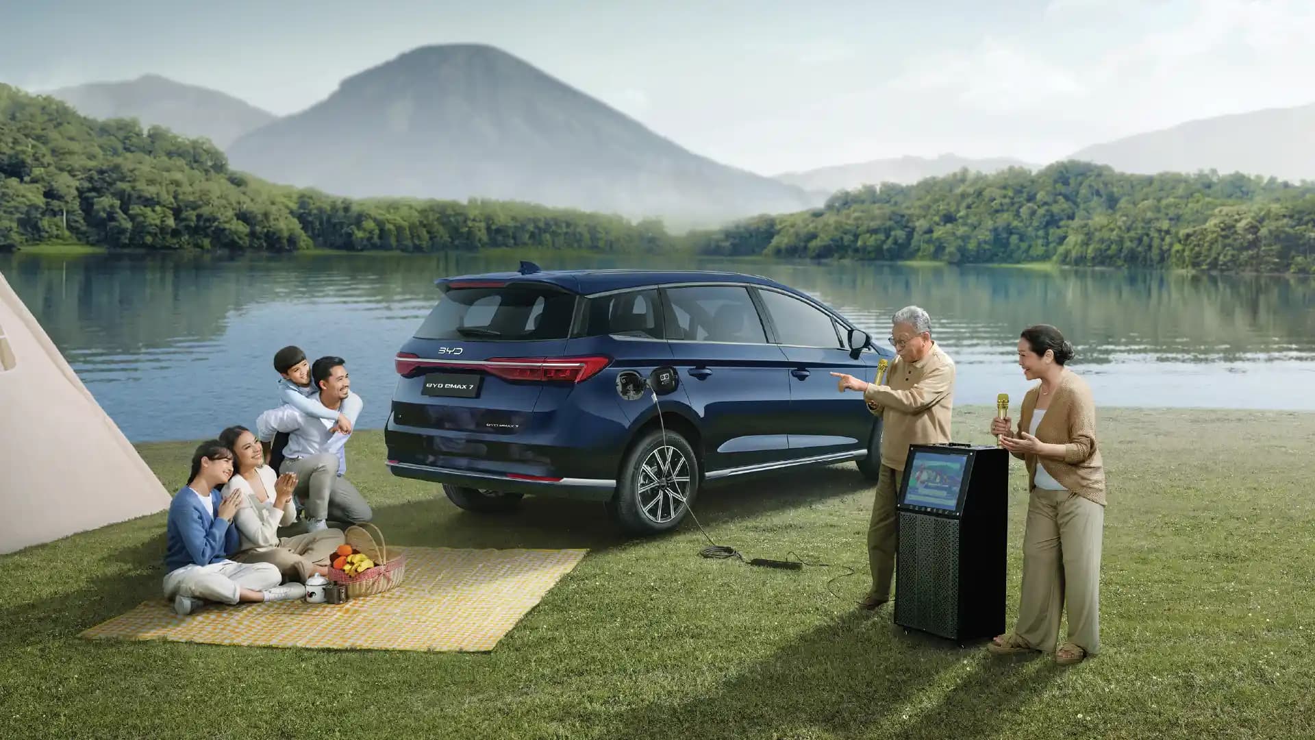 BYD eMAX 7 Superior 7-Seater electric MPV exterior, rear three-quarter view.