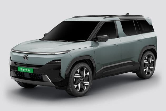 Tata Sierra EV Empowered A 75 AWD electric SUV exterior, front three-quarter view.